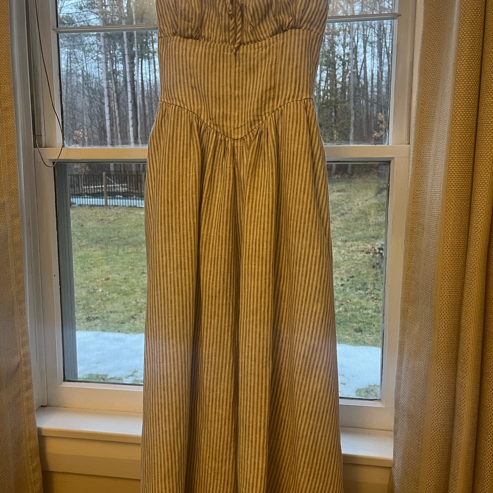 Reformation Tan & Cream Striped Linen Dress Size 2 EUC - Picture 3 of 6